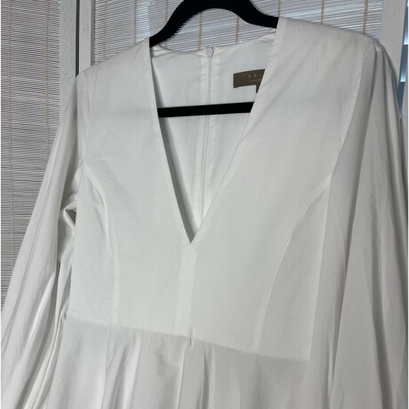 Space Simona Corsellini White Puff Sleeve V-Neck Dress Size 8 - Picture 2 of 11